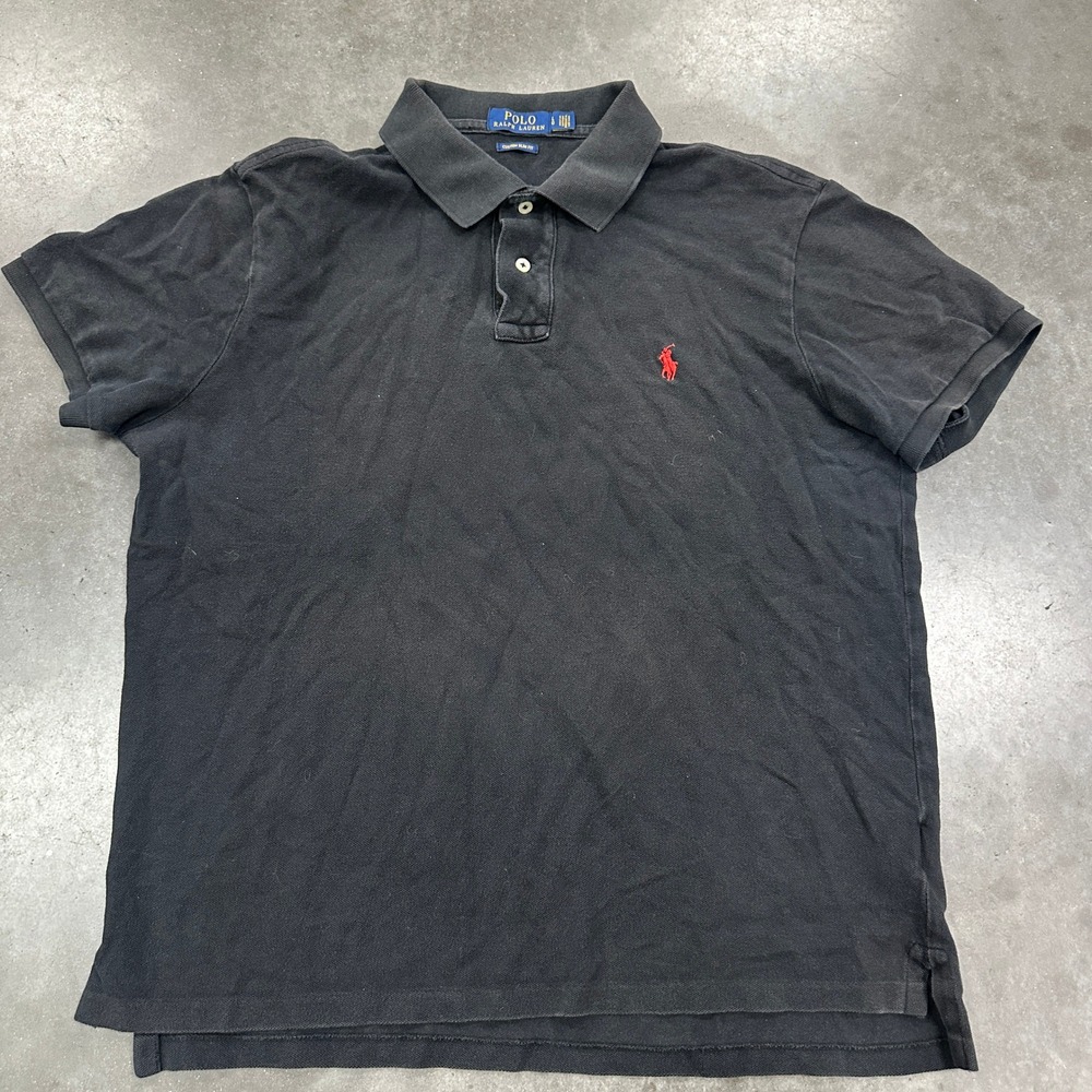 Polo Ralph Lauren Mens Custom Slim Fit Polo Shirt Black Red Pony Large